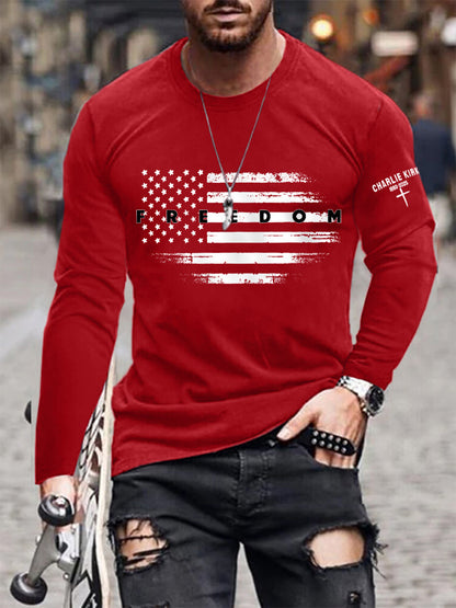 Men's Freedom USA Flag Print Long Sleeve T-Shirt