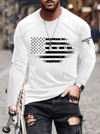 Men's Freedom USA Flag Print Long Sleeve T-Shirt