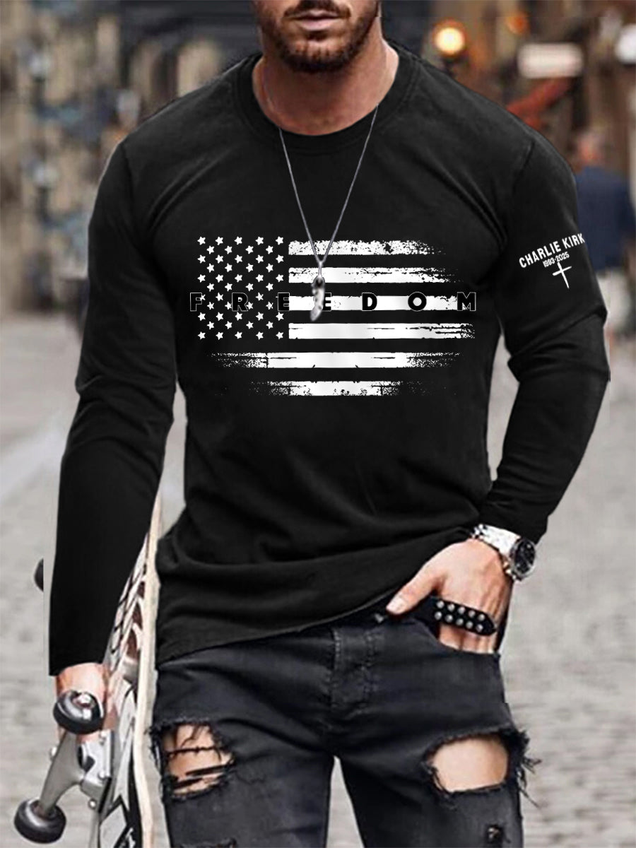 Men's Freedom USA Flag Print Long Sleeve T-Shirt