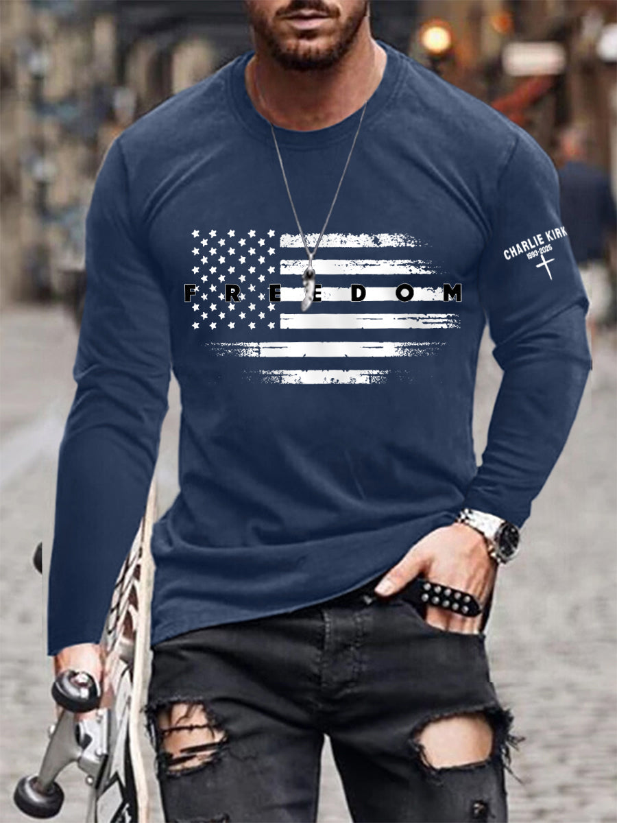 Men's Freedom USA Flag Print Long Sleeve T-Shirt