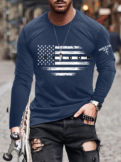 Men's Freedom USA Flag Print Long Sleeve T-Shirt