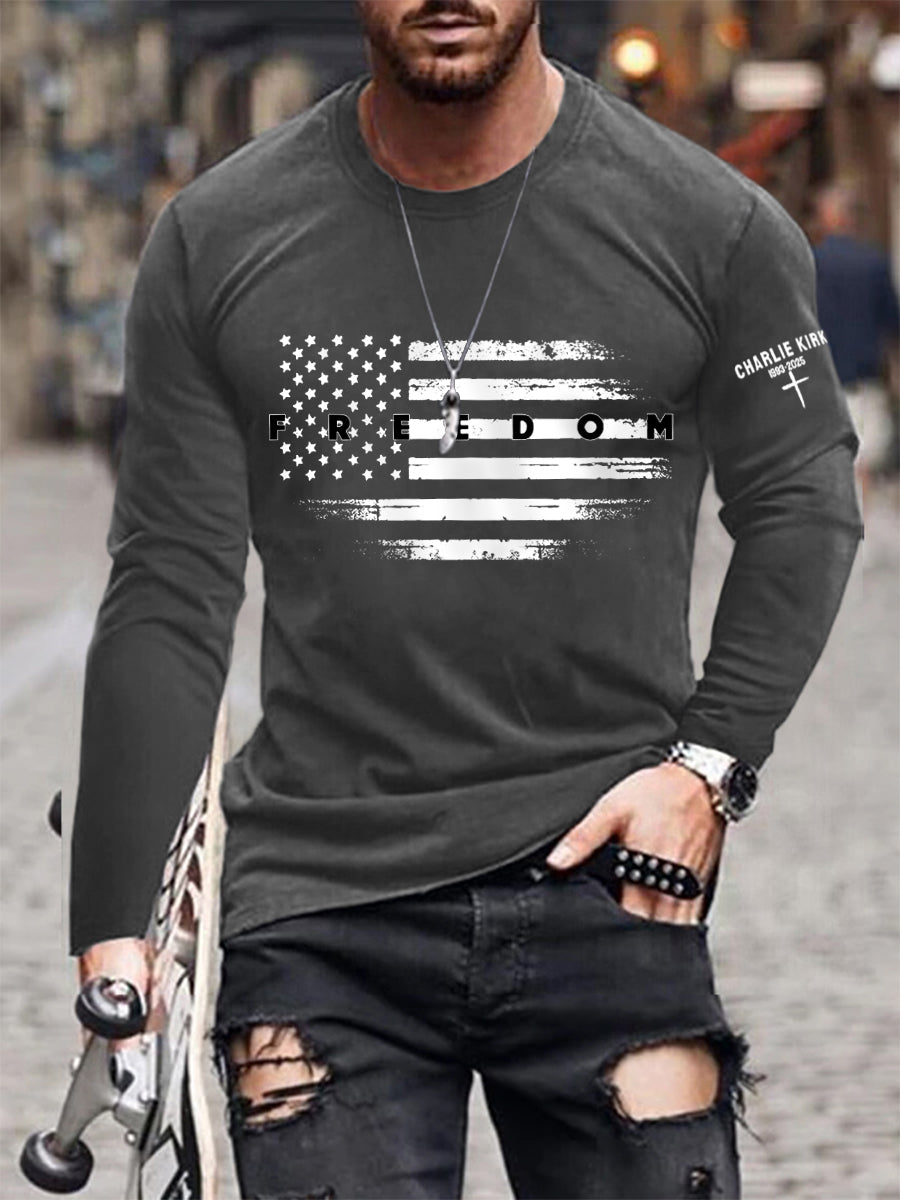 Men's Freedom USA Flag Print Long Sleeve T-Shirt