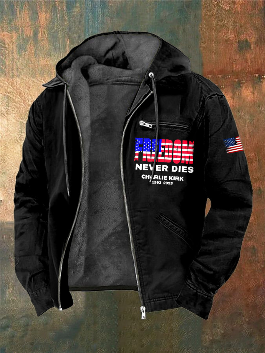 Men's Charlie Kirk Freedom Printed Long Sleeved Hooded Jacket