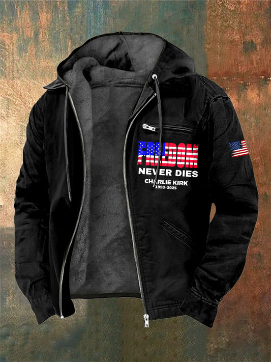 Men's Charlie Kirk Freedom Printed Long Sleeved Hooded Jacket