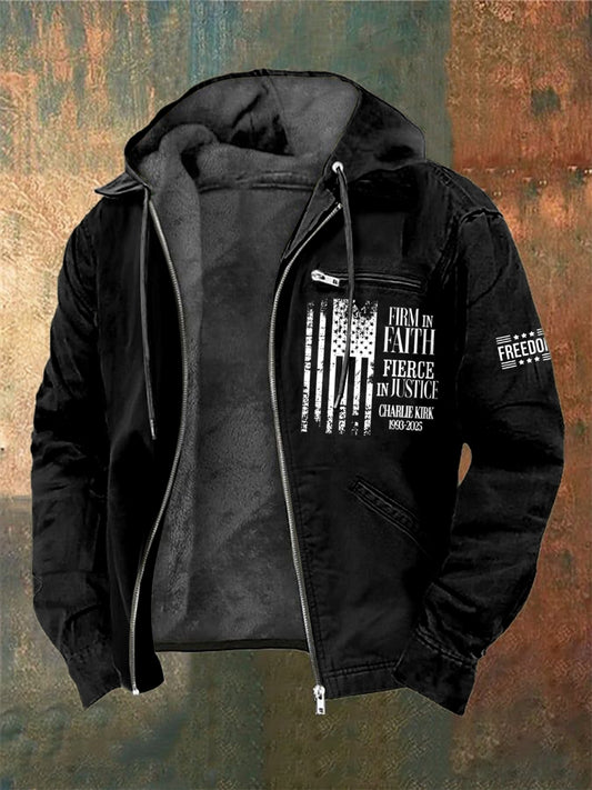 Men's Charlie Kirk Freedom Printed Long Sleeved Hooded Jacket