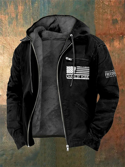 Men's Charlie Kirk Printed Long Sleeved Hooded Jacket