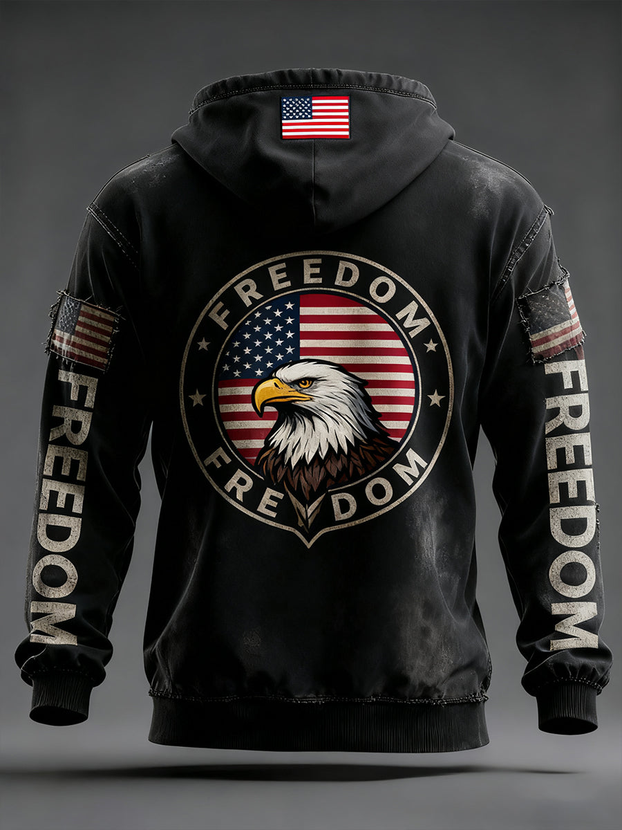 Men's "Freedom Isn't Free" American Flag Print Casual Long Sleeve Sweatshirt