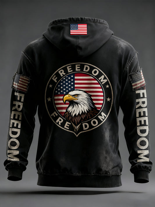 Men's "Freedom Isn't Free" American Flag Print Casual Long Sleeve Sweatshirt