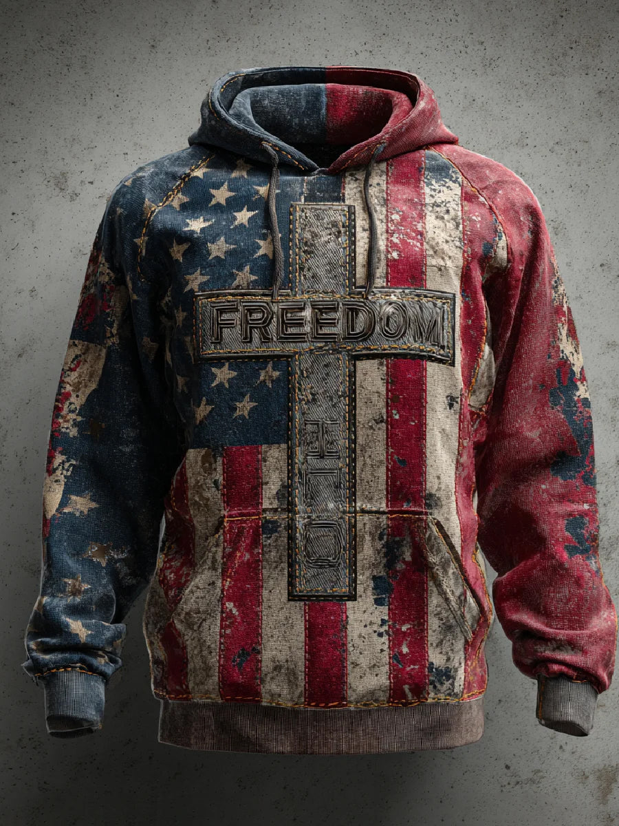 Men's "Freedom Isn't Free" American Flag Print Casual Long Sleeve Sweatshirt