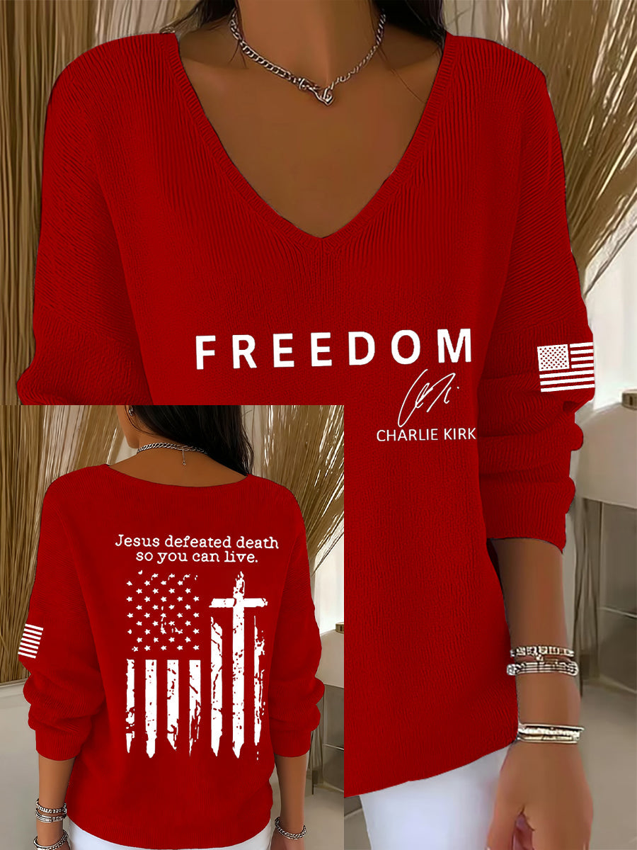 Women's Freedom Is Not Free R.I.P Charlie Kirk V-Neck Ribbed Top