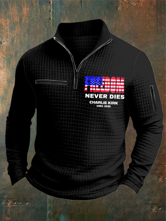 Men's Charlie Kirk Freedom Printed Waffler Casual Zipper Sweater