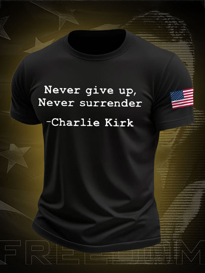 Men's Never Surrender Freedom True Patriot Printed T-shirt