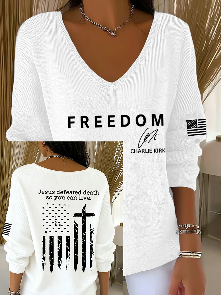 Women's Freedom Is Not Free R.I.P Charlie Kirk V-Neck Ribbed Top