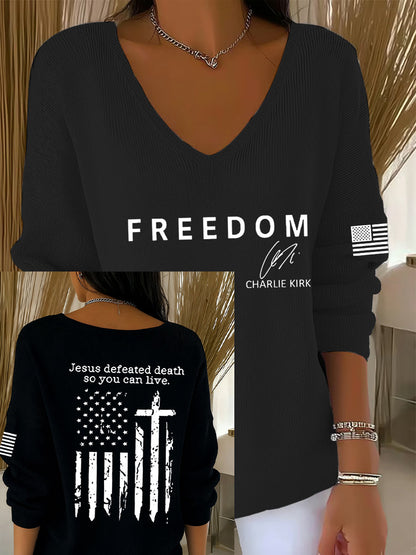 Women's Freedom Is Not Free R.I.P Charlie Kirk V-Neck Ribbed Top