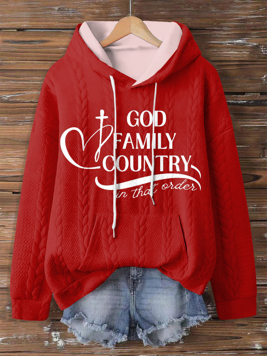 Women's God Family Country In That Order Charlie Kirk Print hooded sweatshirt