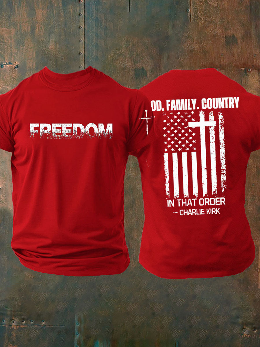 Men's Charlie Kirk Freedom Printed imitation cotton short-sleeved T-shirt