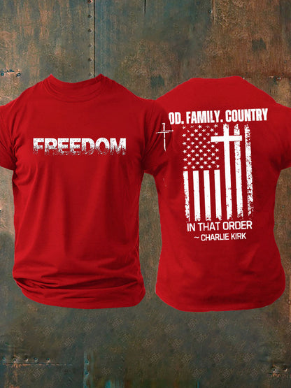 Men's Charlie Kirk Freedom Printed imitation cotton short-sleeved T-shirt