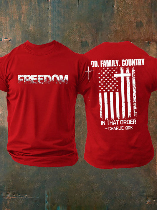 Men's Charlie Kirk Freedom Printed imitation cotton short-sleeved T-shirt