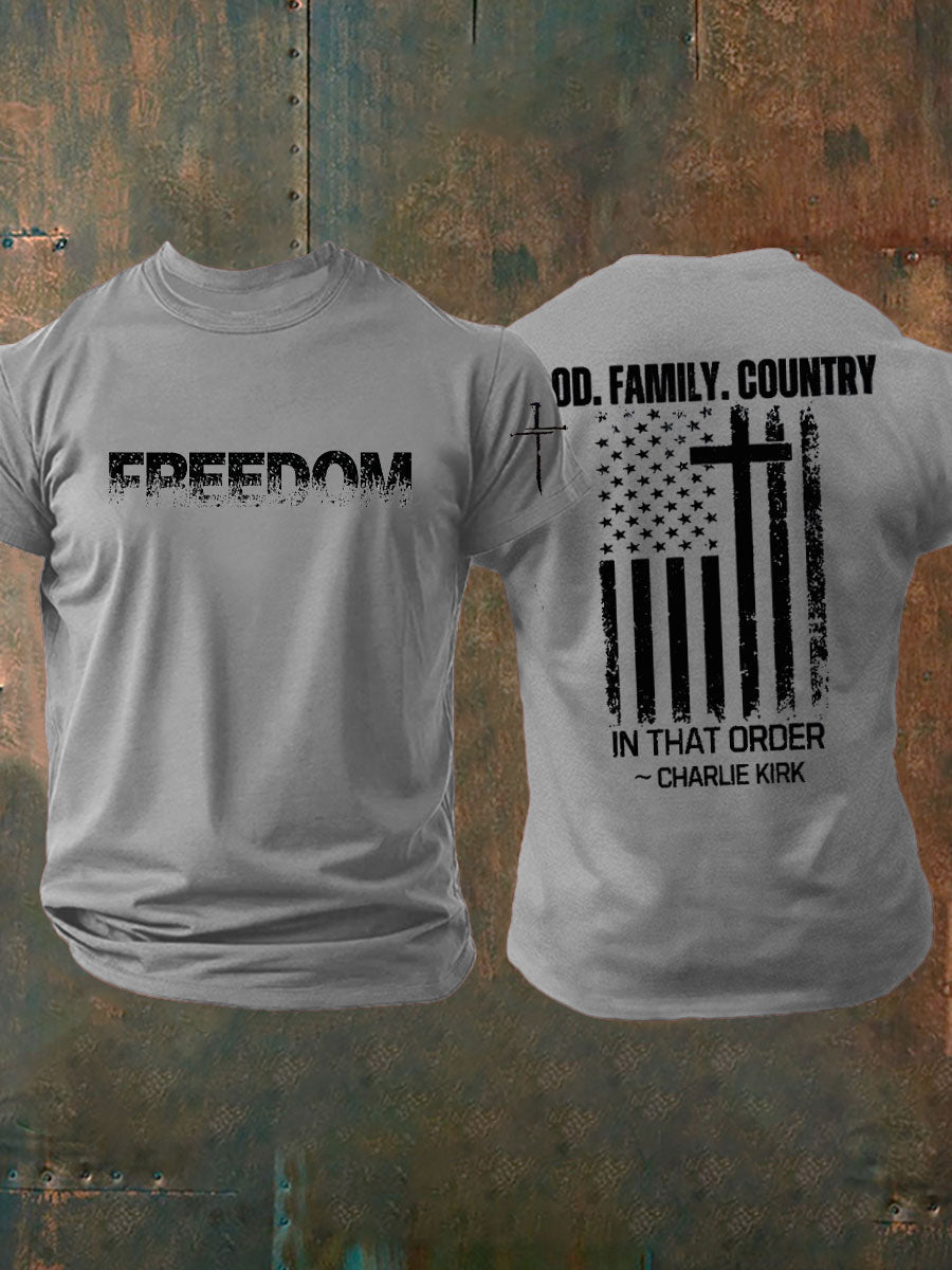 Men's Charlie Kirk Freedom Printed imitation cotton short-sleeved T-shirt