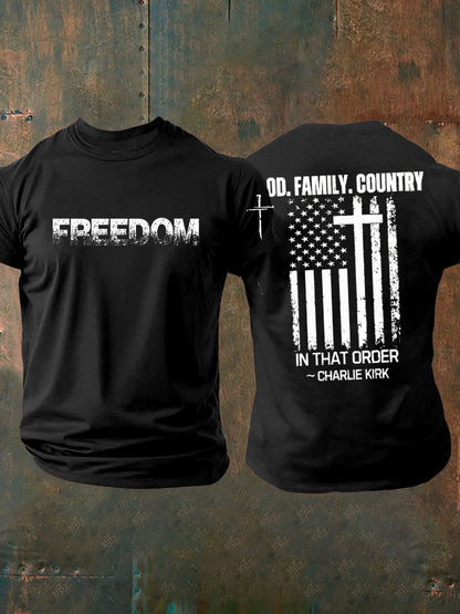 Men's Charlie Kirk Freedom Printed imitation cotton short-sleeved T-shirt