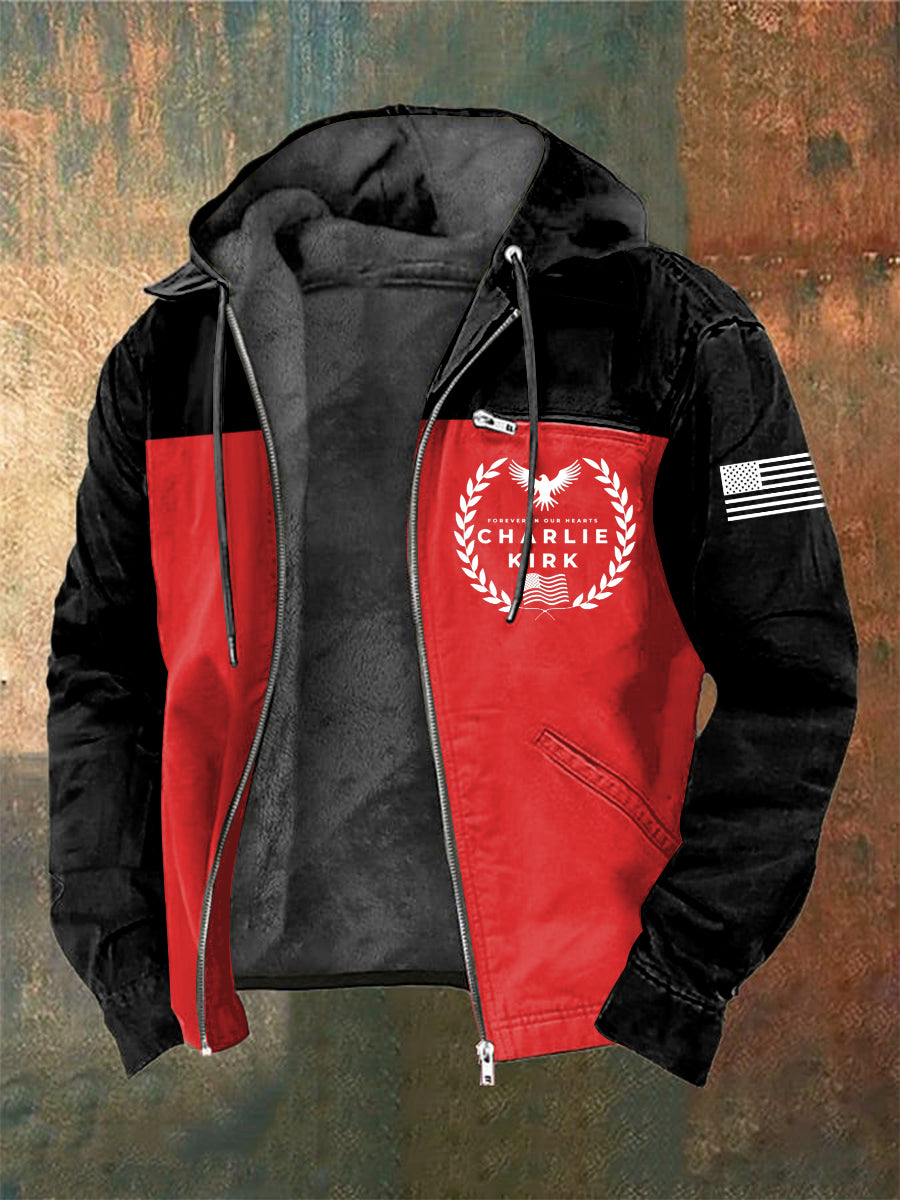 Men's Charlie Kirk Printed Long Sleeved Hooded Jacket