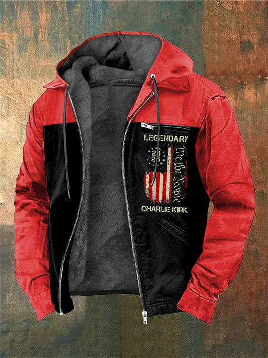 Men's Charlie Kirk Printed Long Sleeved Hooded Jacket