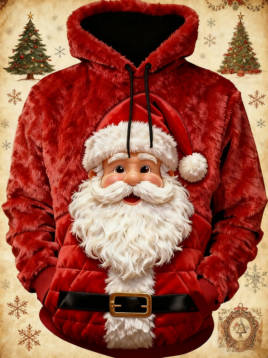 Men's Christmas Santa Claus Art Oversized Drop-Shoulder Hoodie with Pockets