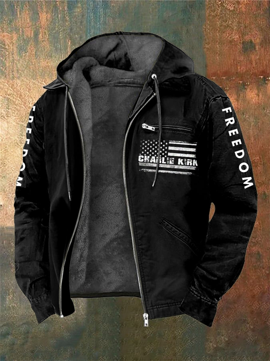 Men's Charlie Kirk Freedom Printed Long Sleeved Hooded Jacket