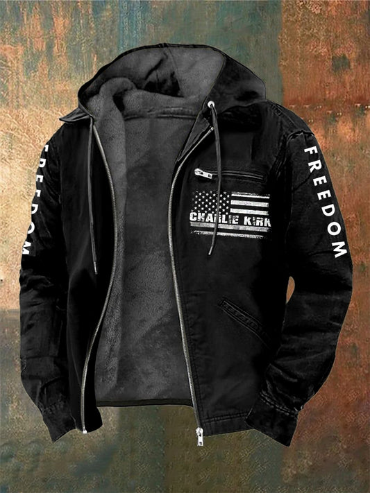 Men's Charlie Kirk Freedom Printed Long Sleeved Hooded Jacket
