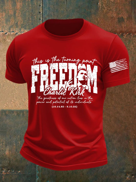 Men's this is the turning point FREEDEM Charlie Kirk the greatness of our nation lies in the power and potential of its induviduals T-shirt