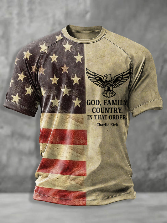 Men's God Family Country Charlie Kirk Printed T-shirt