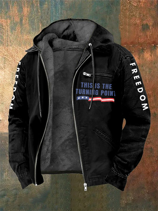 Men's Charlie Kirk Freedom Printed Long Sleeved Hooded Jacket