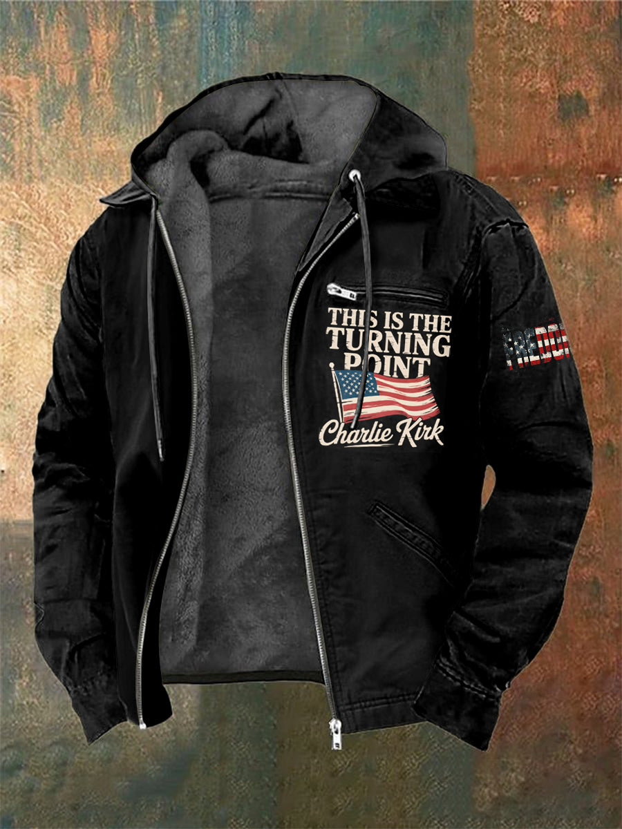 Men's Charlie Kirk Printed Long Sleeved Hooded Jacket
