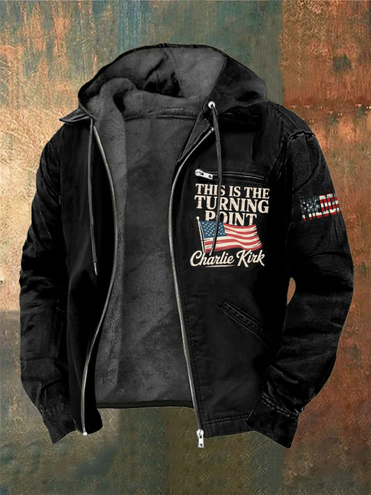 Men's Charlie Kirk Printed Long Sleeved Hooded Jacket