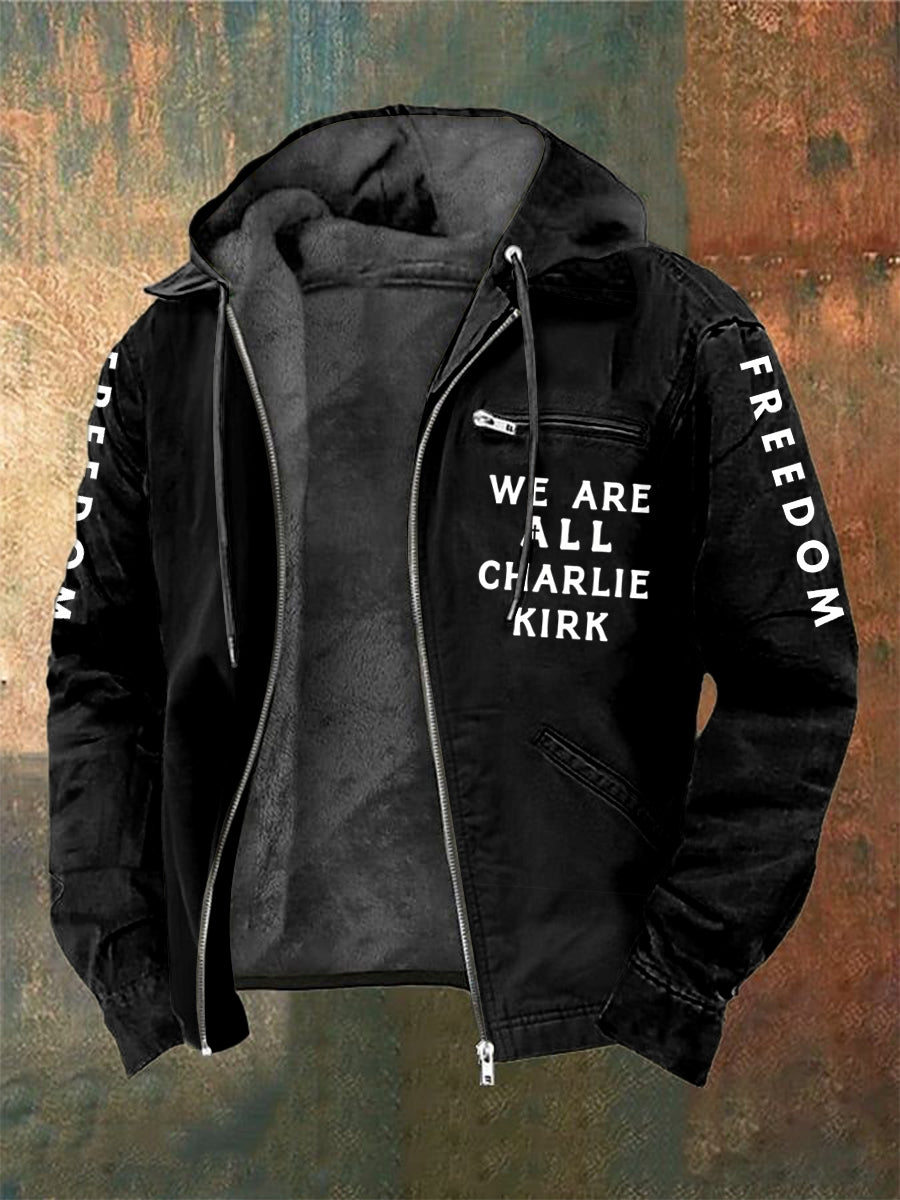 Men's Charlie Kirk Printed Long Sleeved Hooded Jacket