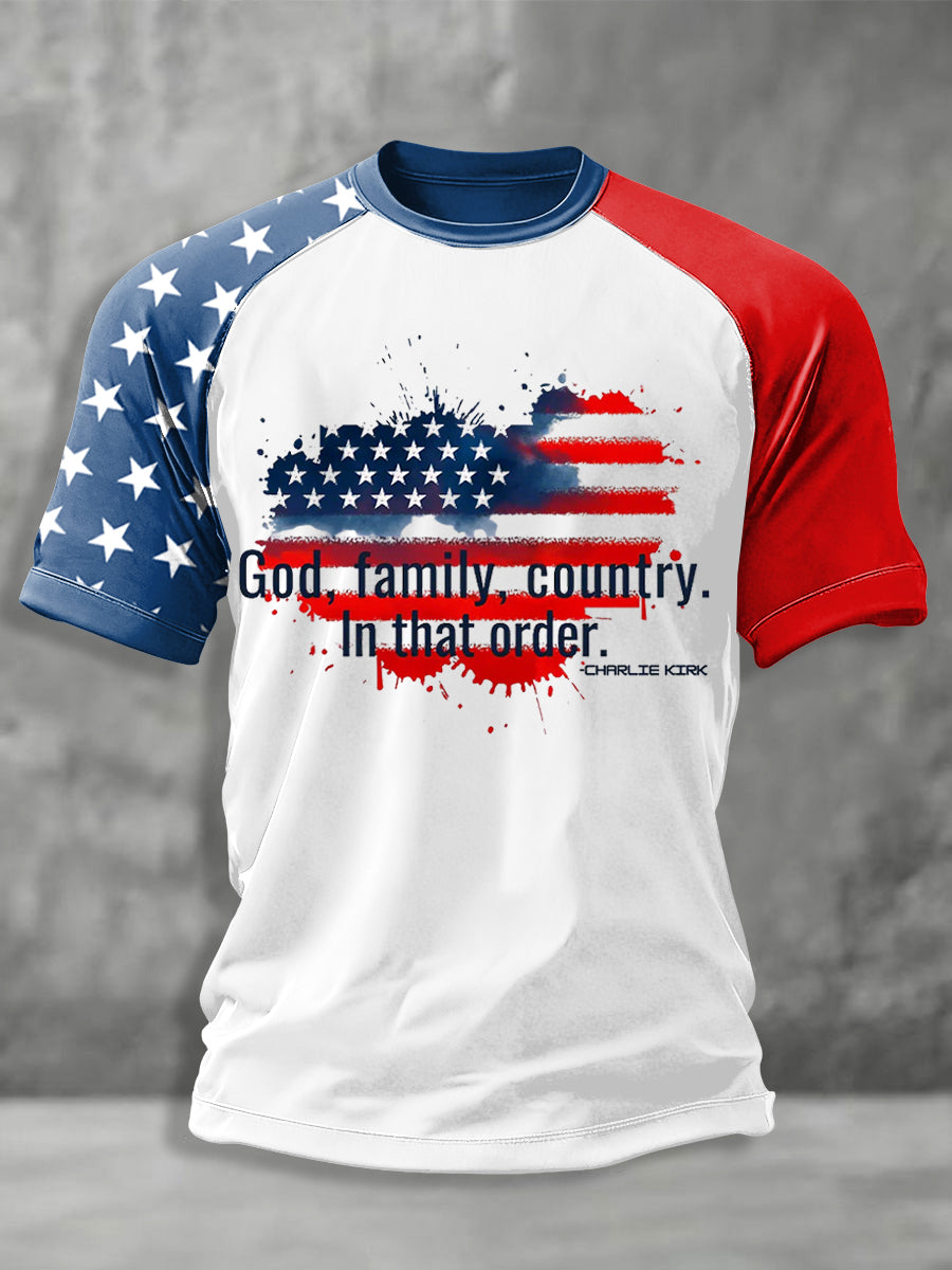 Men's God Family Country Charlie Kirk Printed T-shirt
