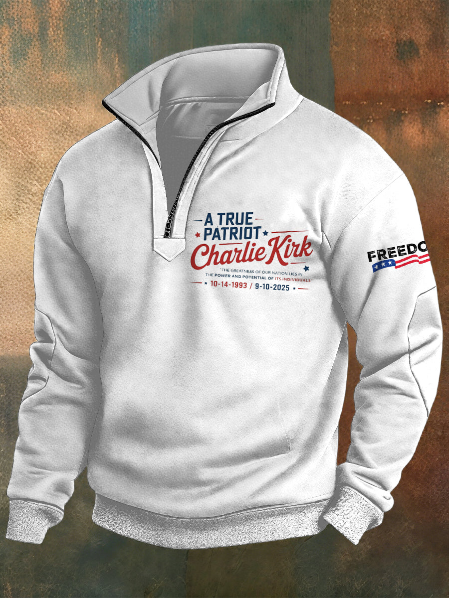 Men's Charlie Kirk Printed Casual Zipper Sweater