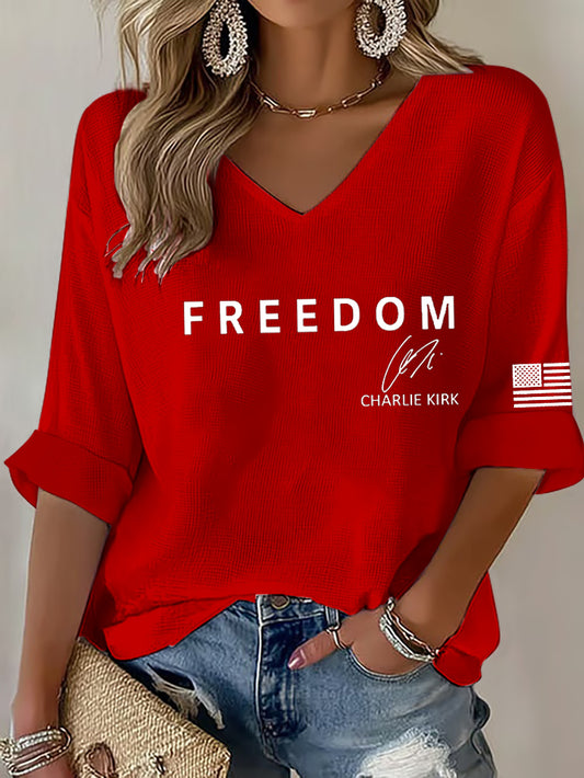 Women's Freedom Is Not Free R.I.P Charlie Kirk  Waffle T-shirt