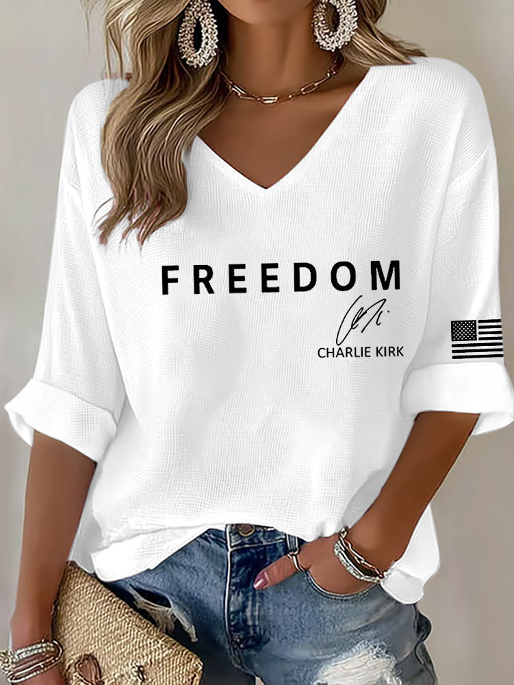 Women's Freedom Is Not Free R.I.P Charlie Kirk  Waffle T-shirt