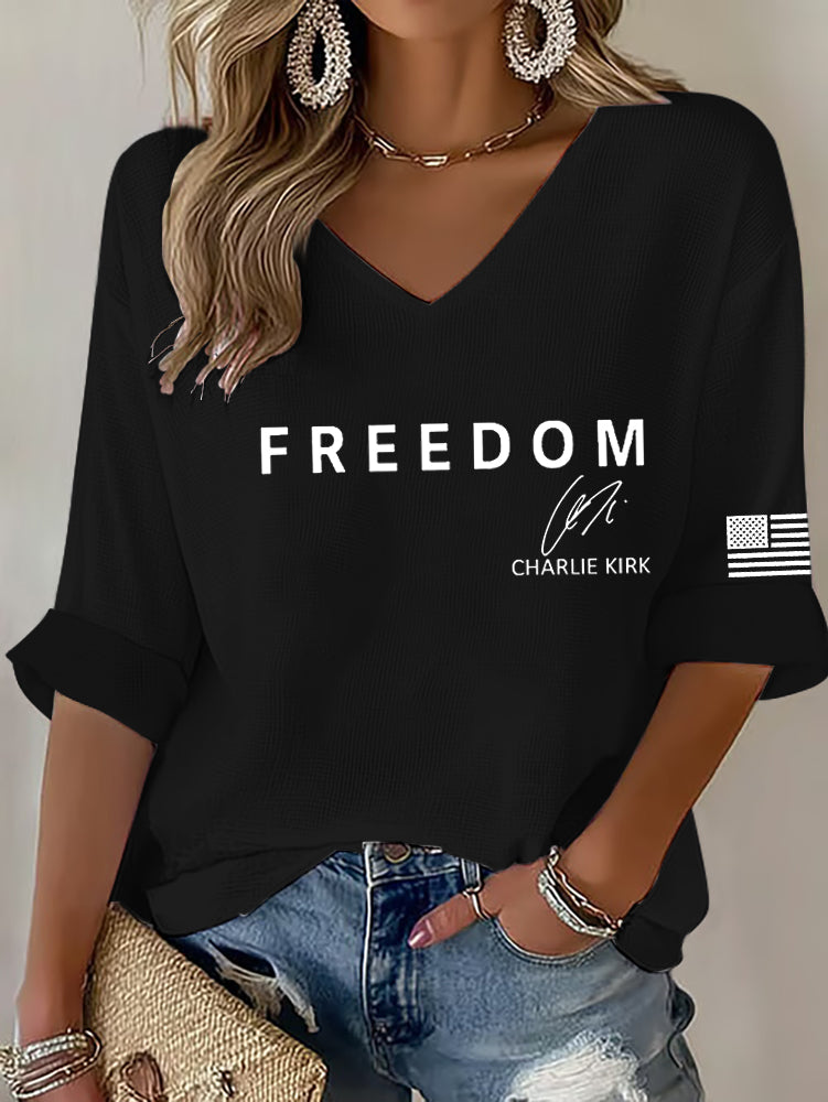 Women's Freedom Is Not Free R.I.P Charlie Kirk  Waffle T-shirt