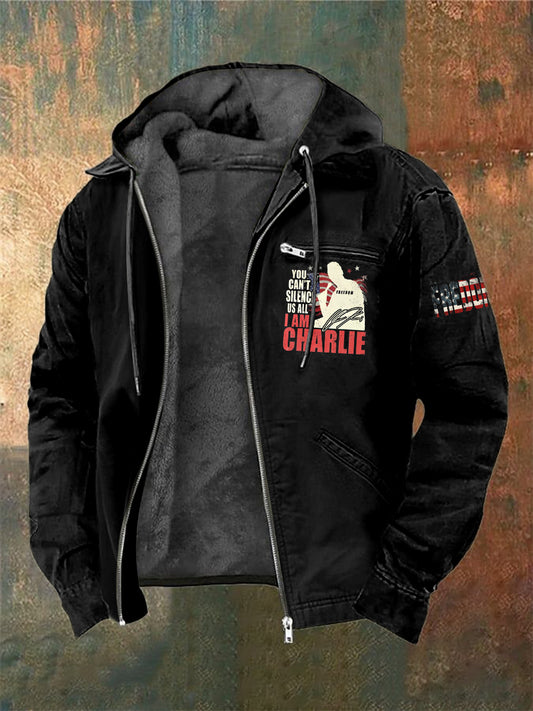 Men's Charlie Kirk Printed Long Sleeved Hooded Jacket