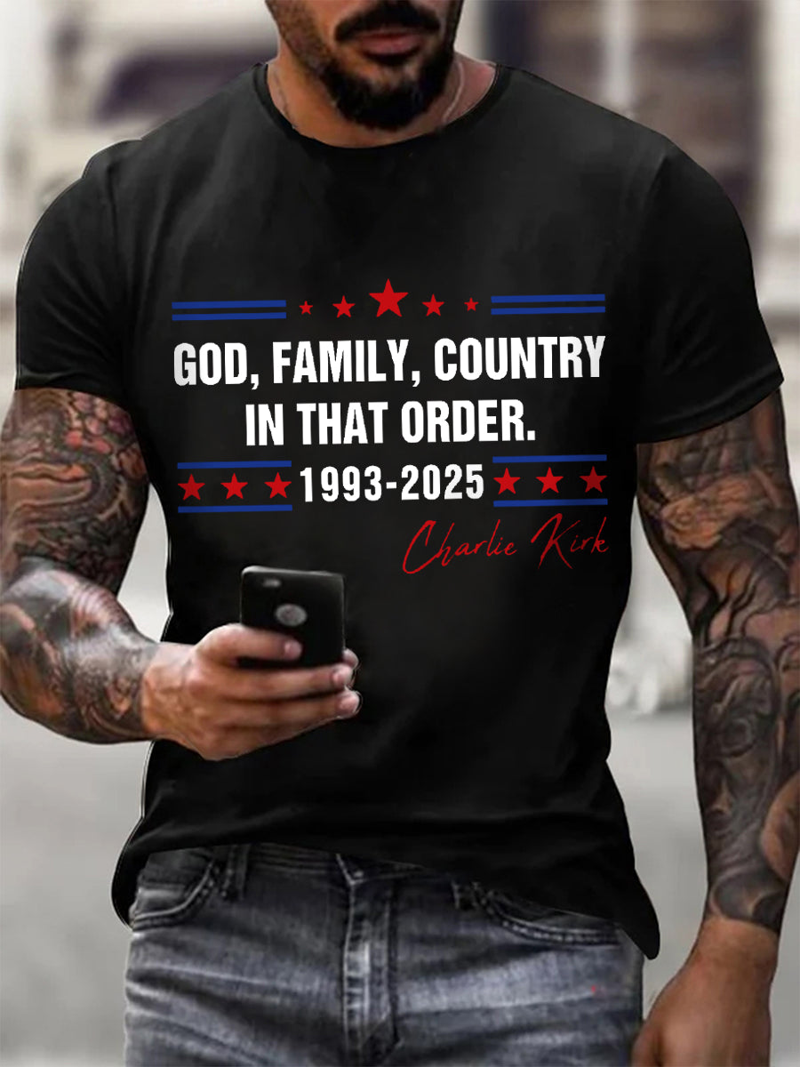 Men's God Family Country Charlie Kirk Printed T-shirt