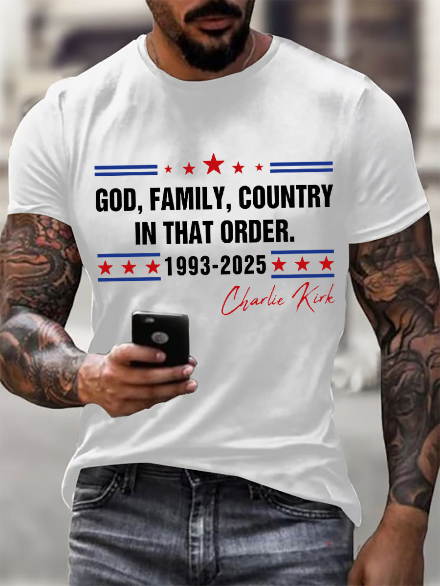 Men's God Family Country Charlie Kirk Printed T-shirt