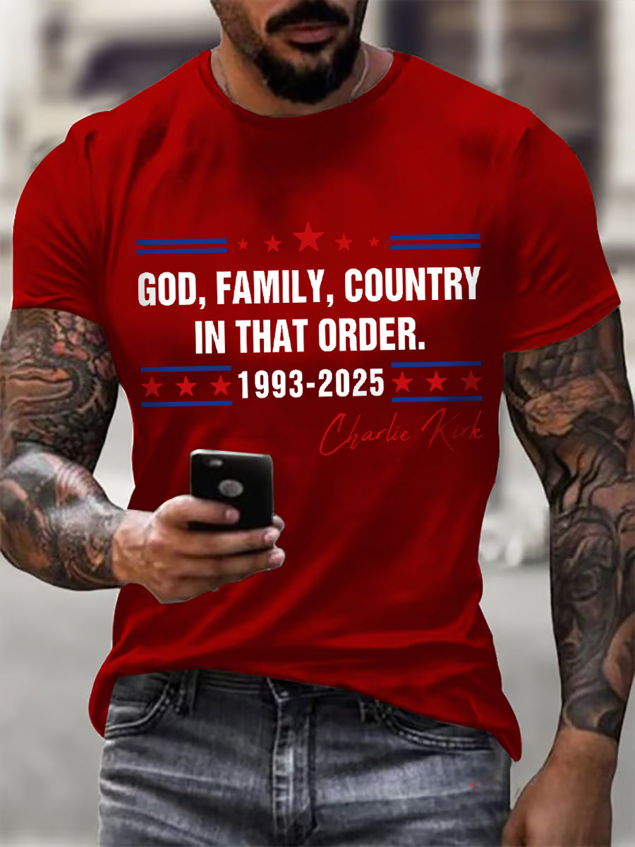 Men's God Family Country Charlie Kirk Printed T-shirt