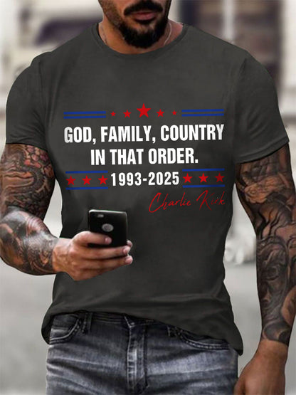 Men's God Family Country Charlie Kirk Printed T-shirt