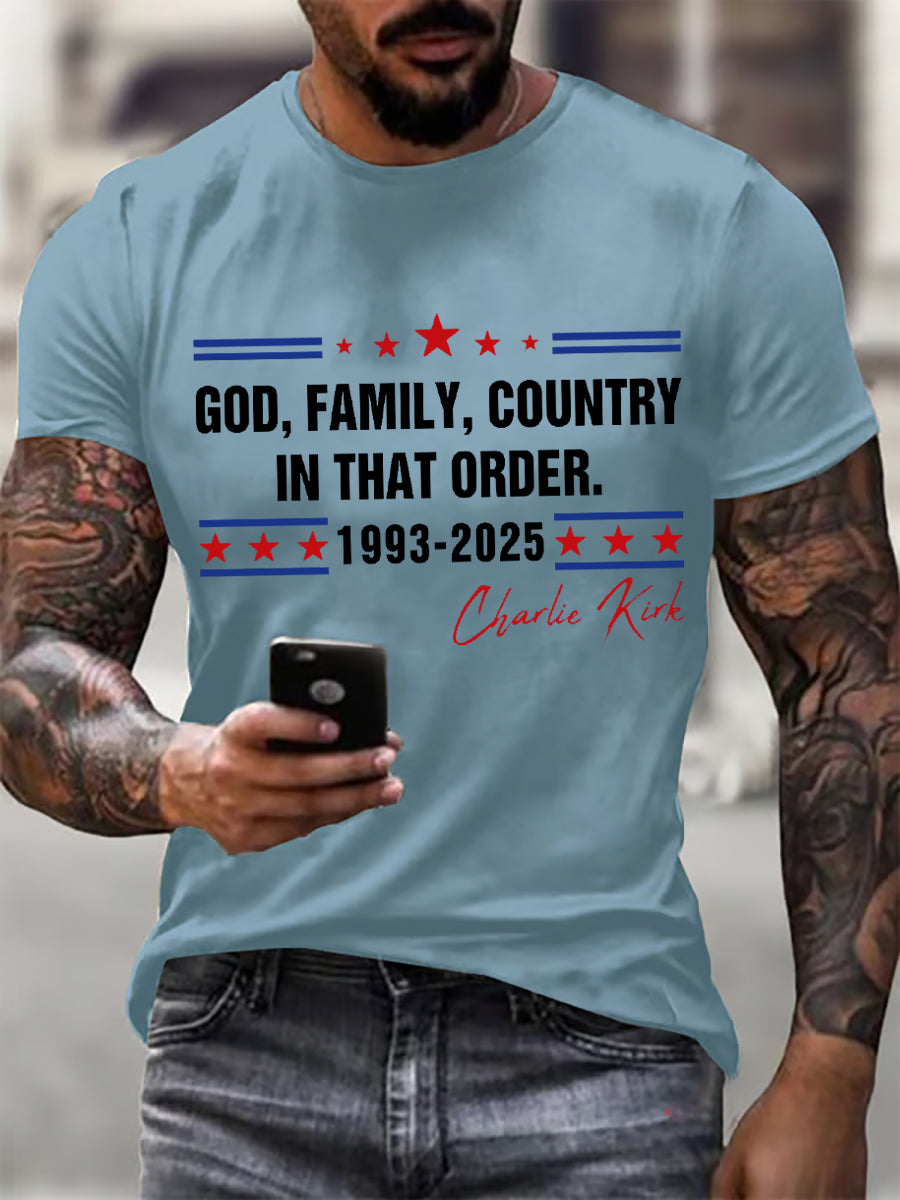 Men's God Family Country Charlie Kirk Printed T-shirt
