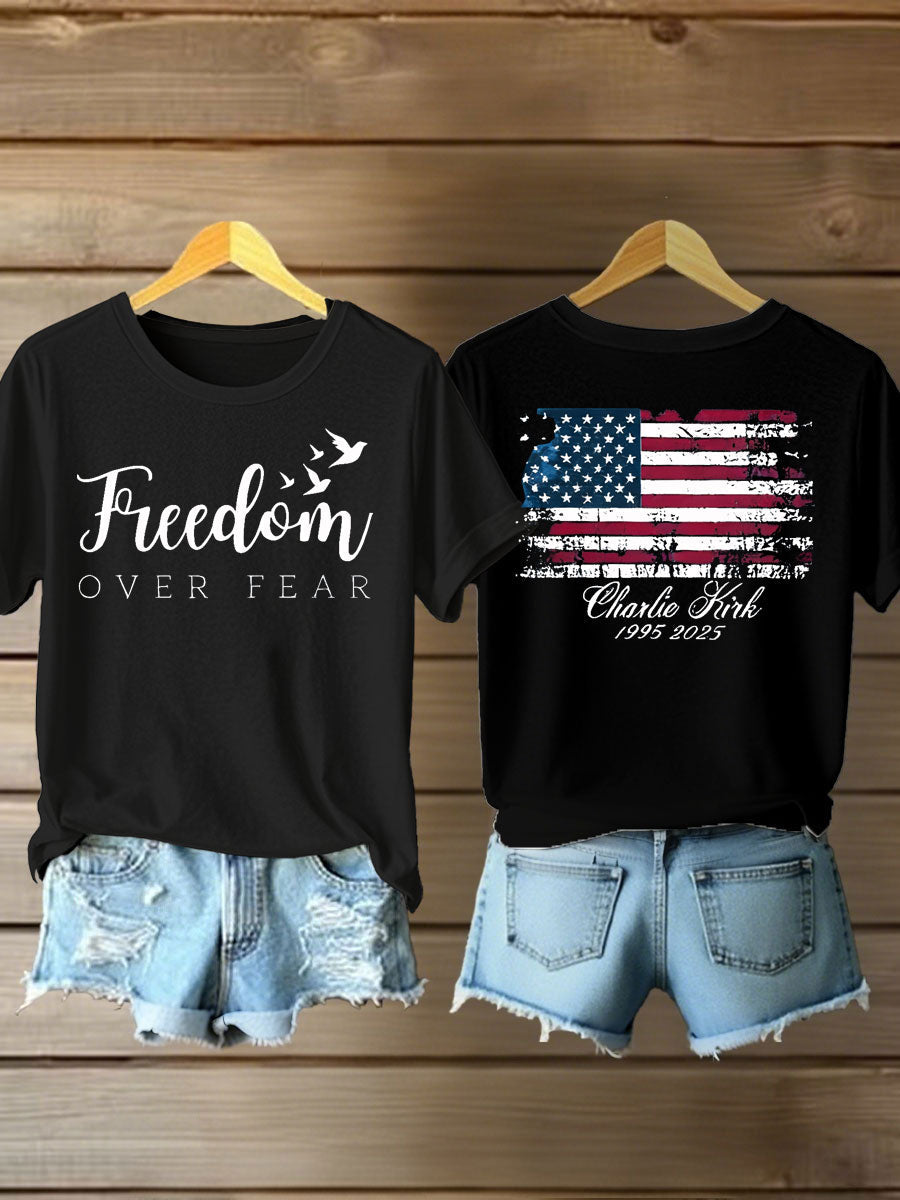 Women's Charlie Kirk Freedom Printed Iron On Short Sleeve T-Shirt