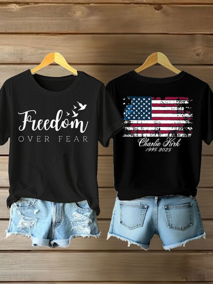 Women's Charlie Kirk Freedom Printed Iron On Short Sleeve T-Shirt