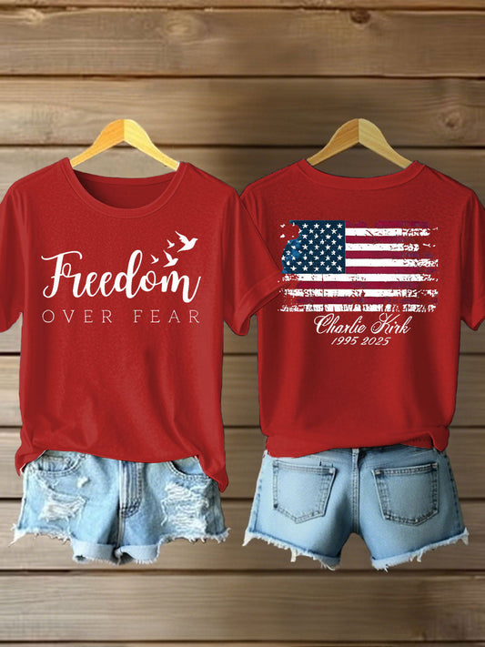 Women's Charlie Kirk Freedom Printed Iron On Short Sleeve T-Shirt