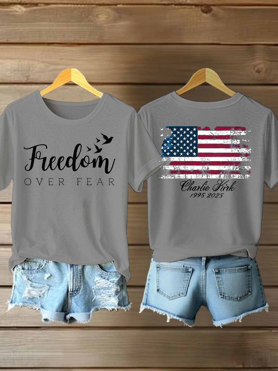 Women's Charlie Kirk Freedom Printed Iron On Short Sleeve T-Shirt